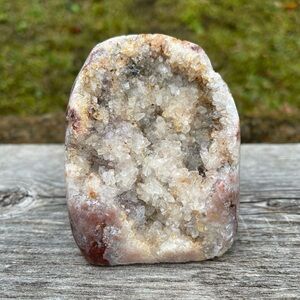 Natural pink amethyst, cut base specimen from Brazil with interesting crystals